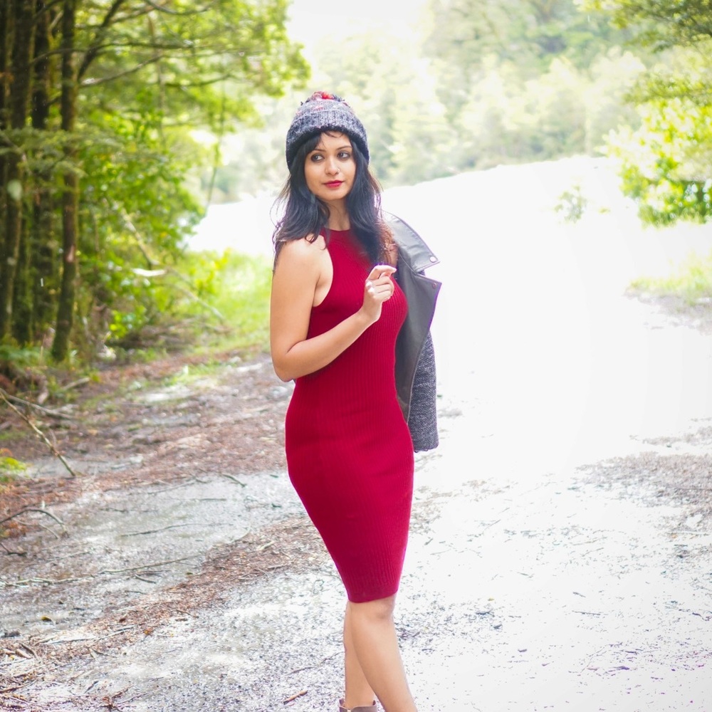 Ribbed red  sleeveless dress
